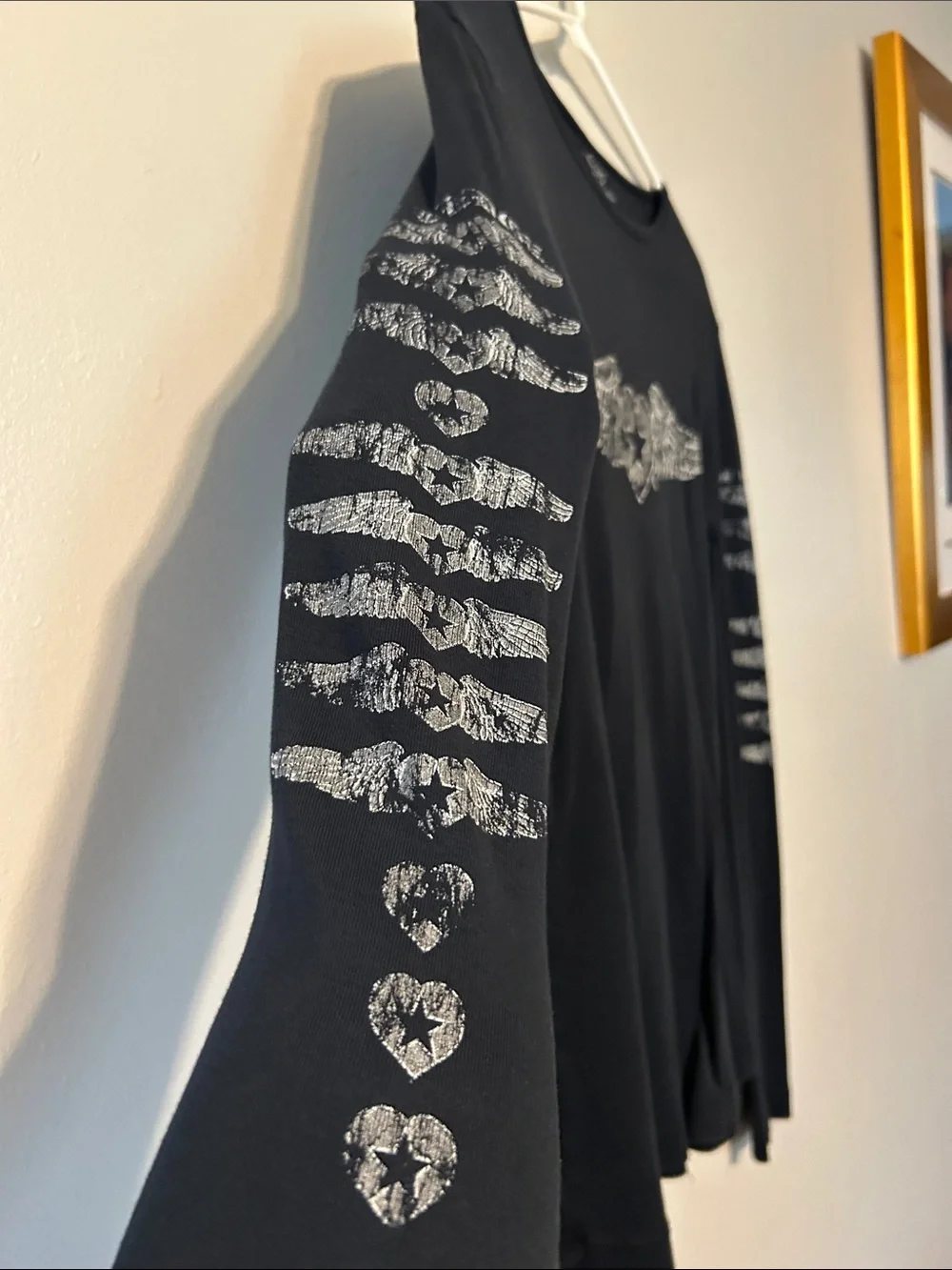 Affliction Black Long-Sleeve Tee with Distressed Winged Heart Graphic